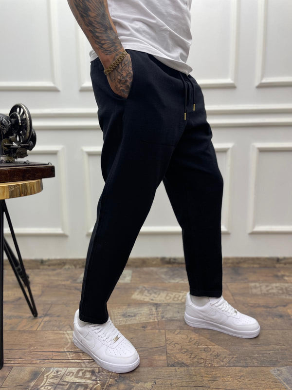 Siyah Duble Paça Keten Pantolon