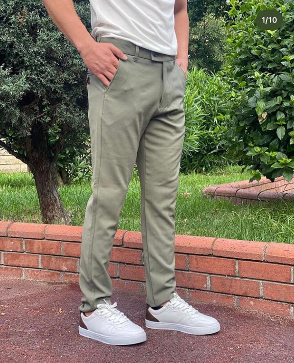 Açık Yeşil Dar Paça Keten Pantolon