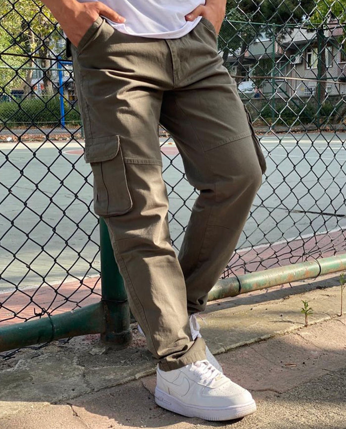 Koyu Çağla Düz Paça Kargo Pantolon