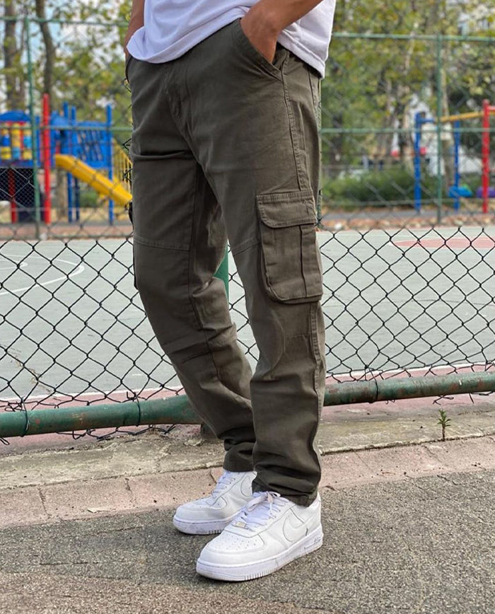 Koyu Çağla Düz Paça Kargo Pantolon