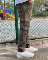 Koyu Çağla Düz Paça Kargo Pantolon
