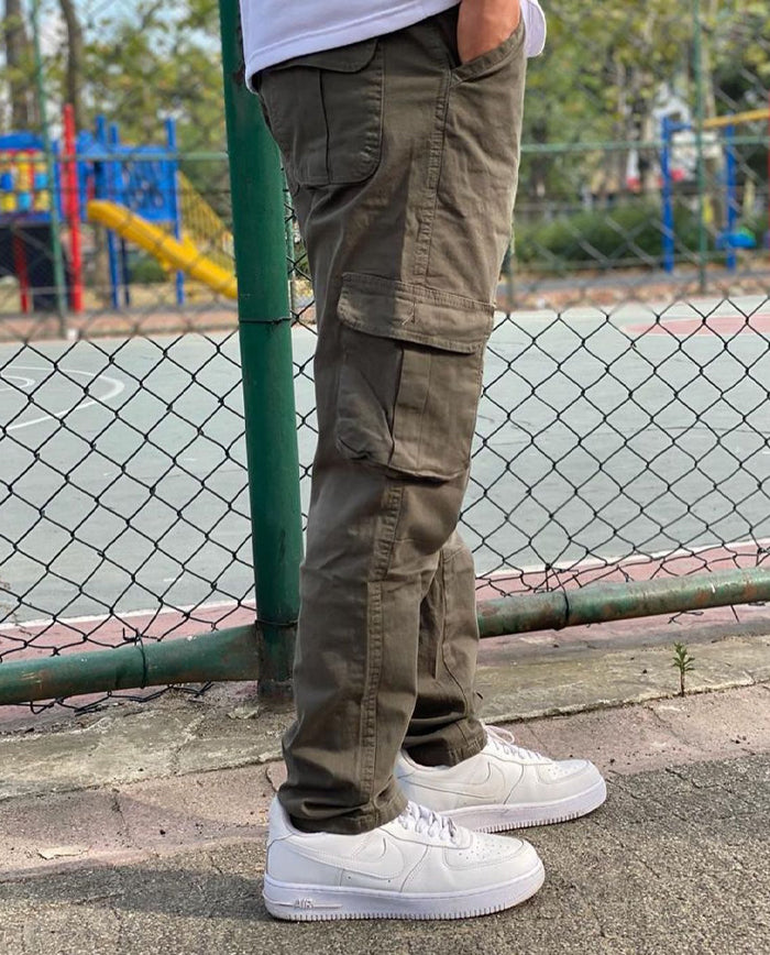 Koyu Çağla Düz Paça Kargo Pantolon