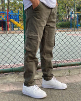 Koyu Çağla Düz Paça Kargo Pantolon