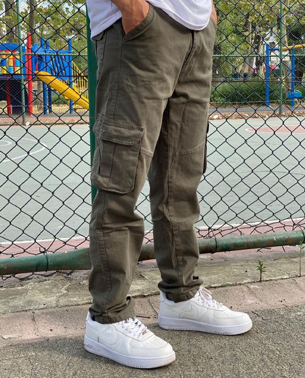 Koyu Çağla Düz Paça Kargo Pantolon