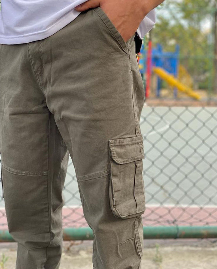 Koyu Çağla Düz Paça Kargo Pantolon
