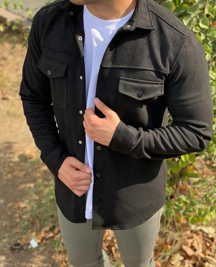 Siyah Slim-Fit Nubuk Gömlek