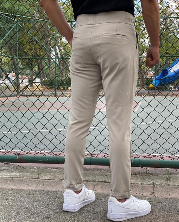 Krem Dar Paça Pileli Pantolon