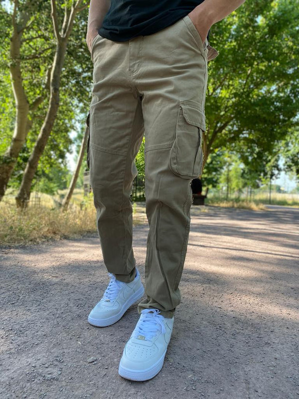 Bej Düz Paça Kargo Pantolon