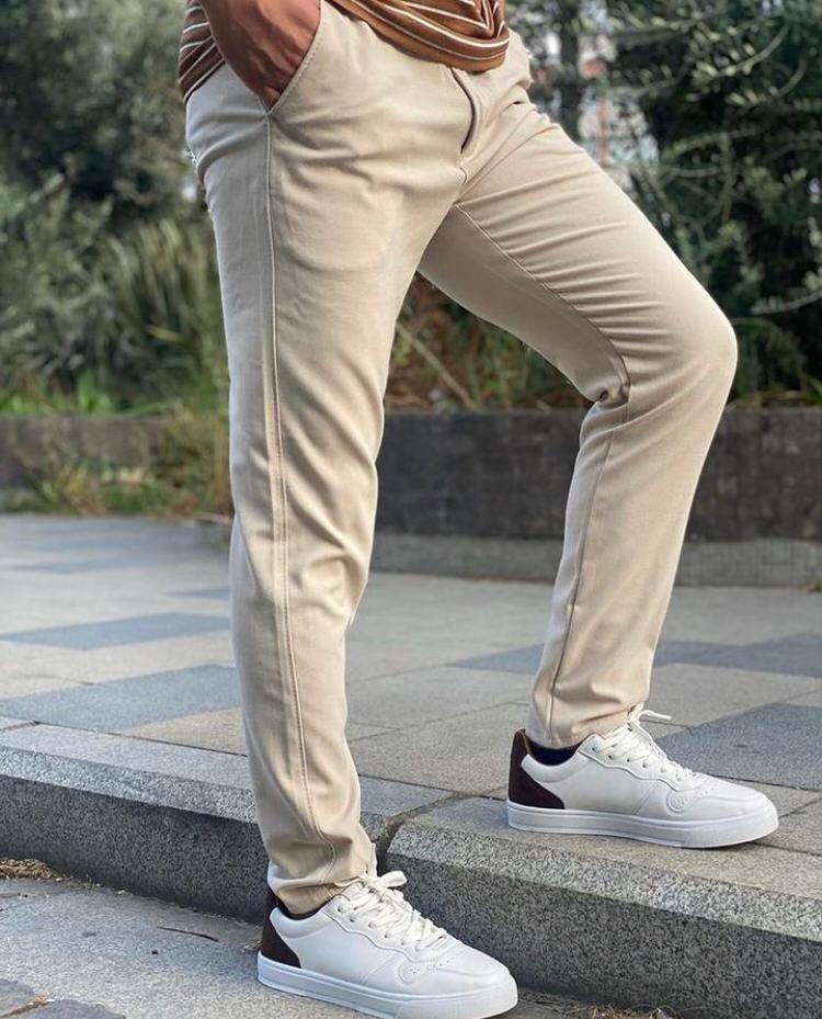 Açık Krem Dar Paça Keten Pantolon